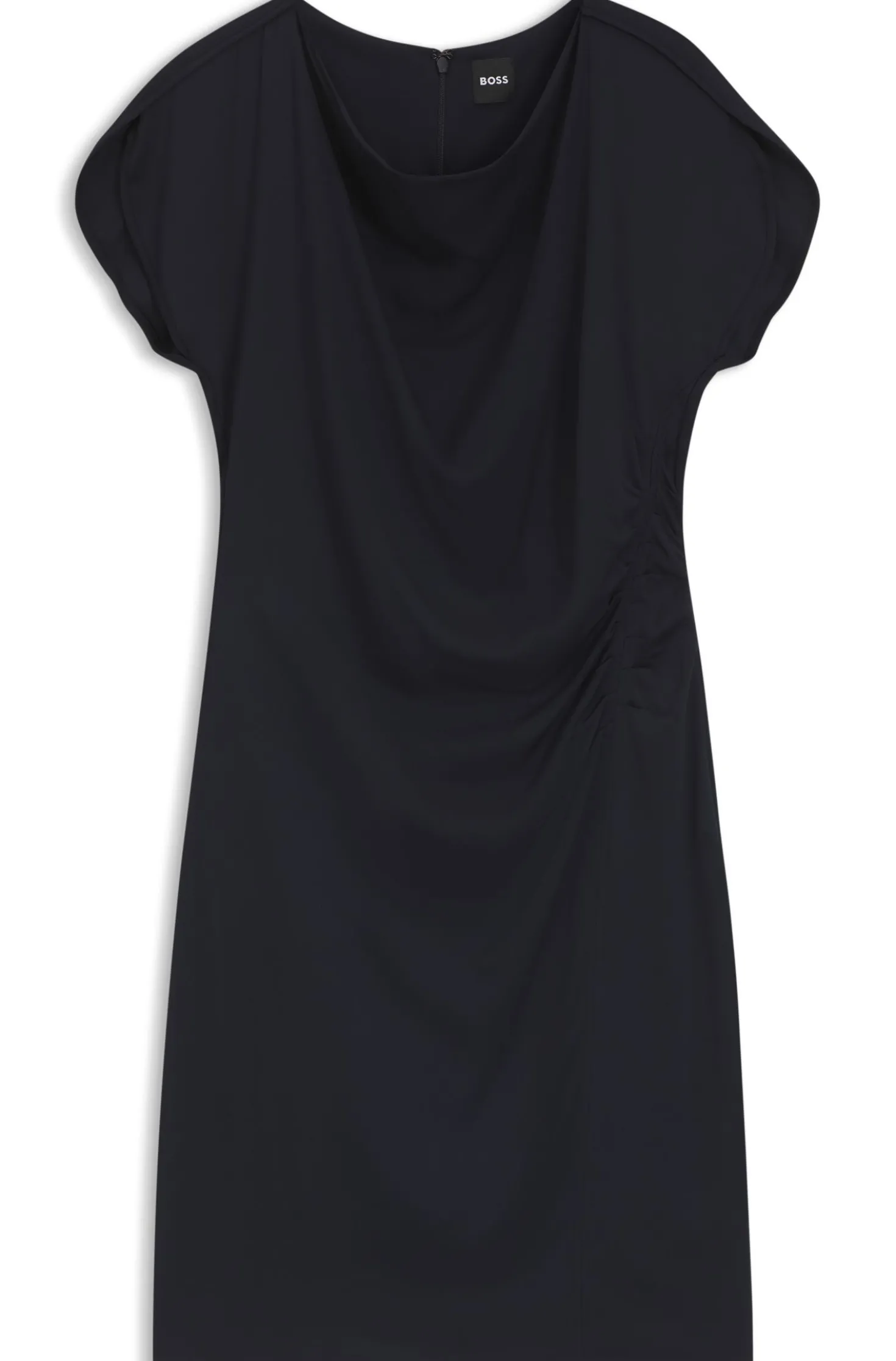 Drape-neckline dress with gathered detail