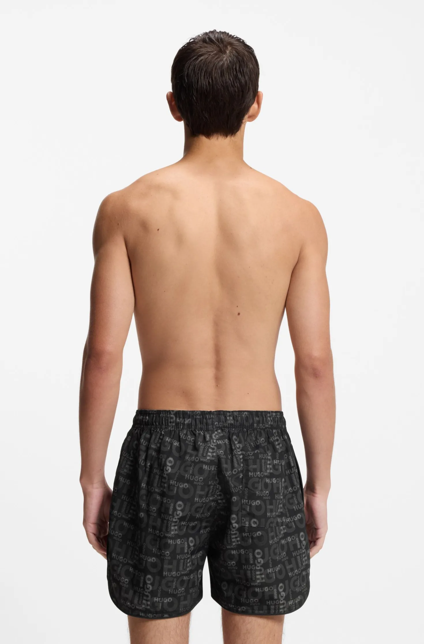 Drawcord swim shorts with all-over print