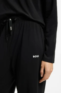 Drawstring pyjama bottoms in stretch cotton with logo detail