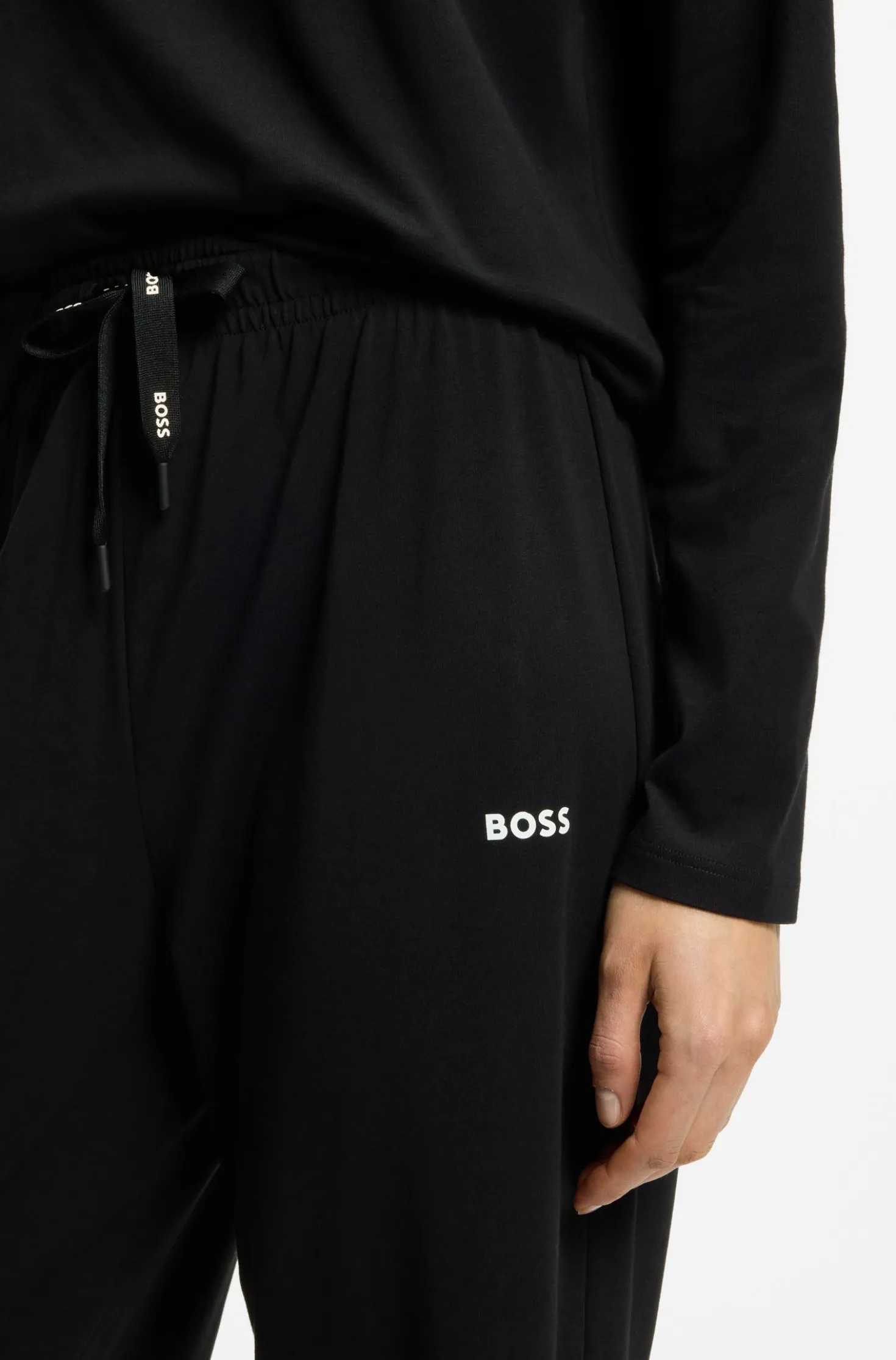 Drawstring pyjama bottoms in stretch cotton with logo detail