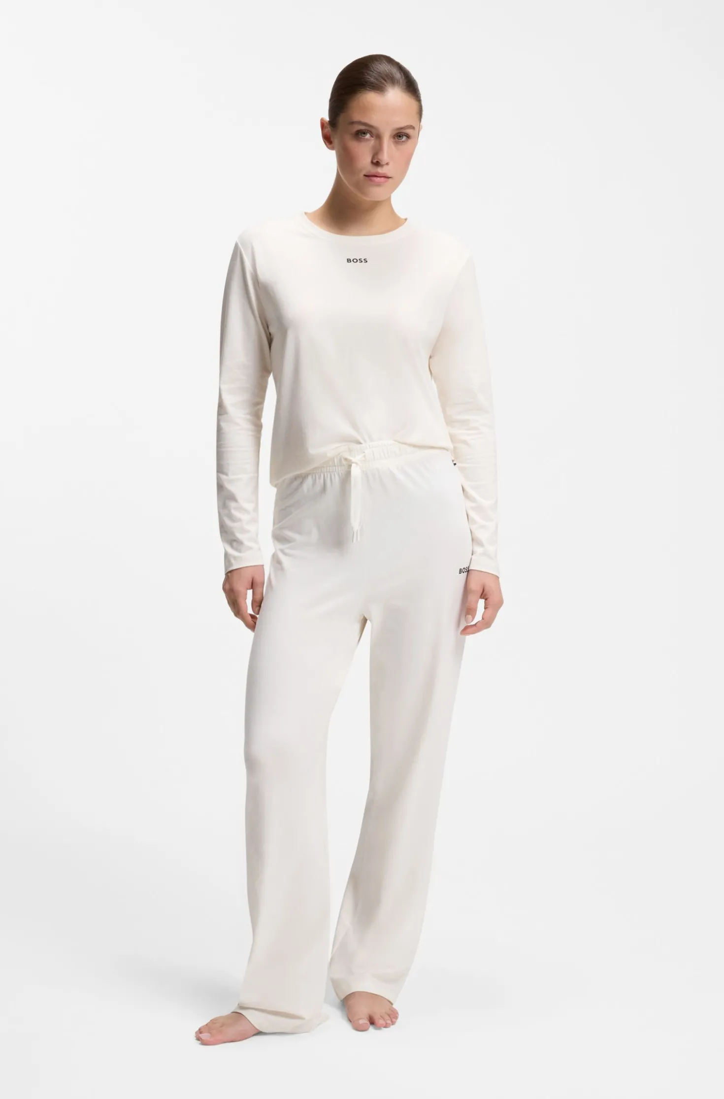Drawstring pyjama bottoms in stretch cotton with logo detail