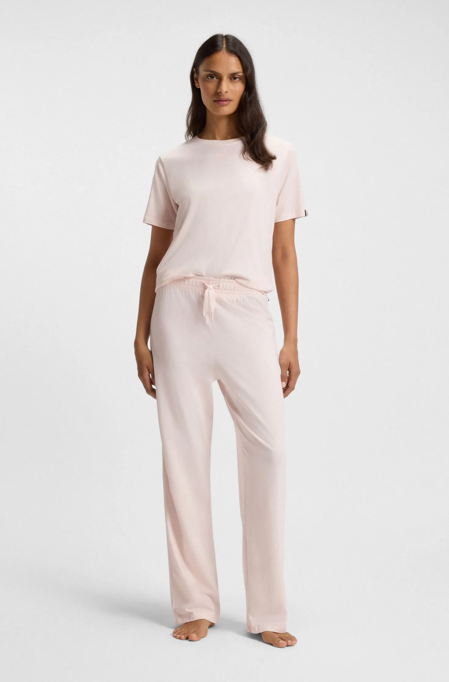Drawstring pyjama bottoms in stretch cotton with logo detail
