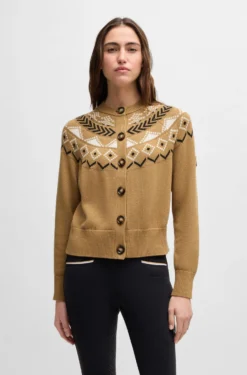 Equestrian cardigan with knitted pattern