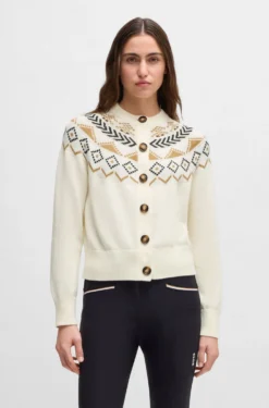 Equestrian cardigan with knitted pattern