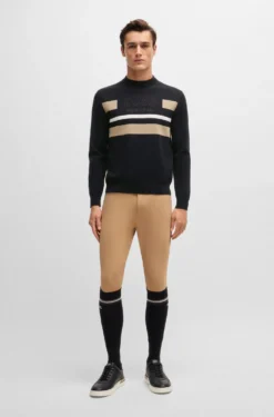 Equestrian cotton sweater with contrasting stripes