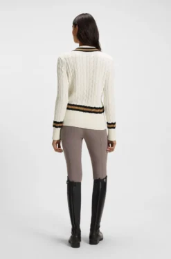Equestrian cotton sweater with cable-knit structure
