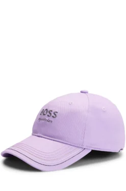 Equestrian embroidered-logo cap with leather strap