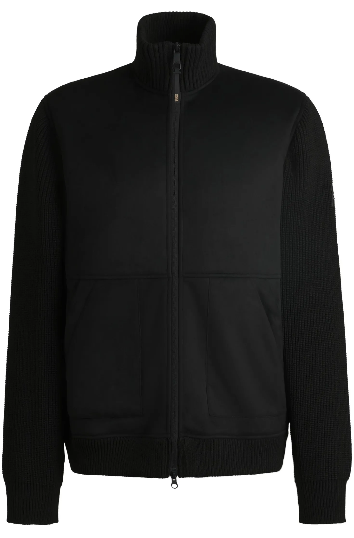 Equestrian faux-suede jacket with knitted trims