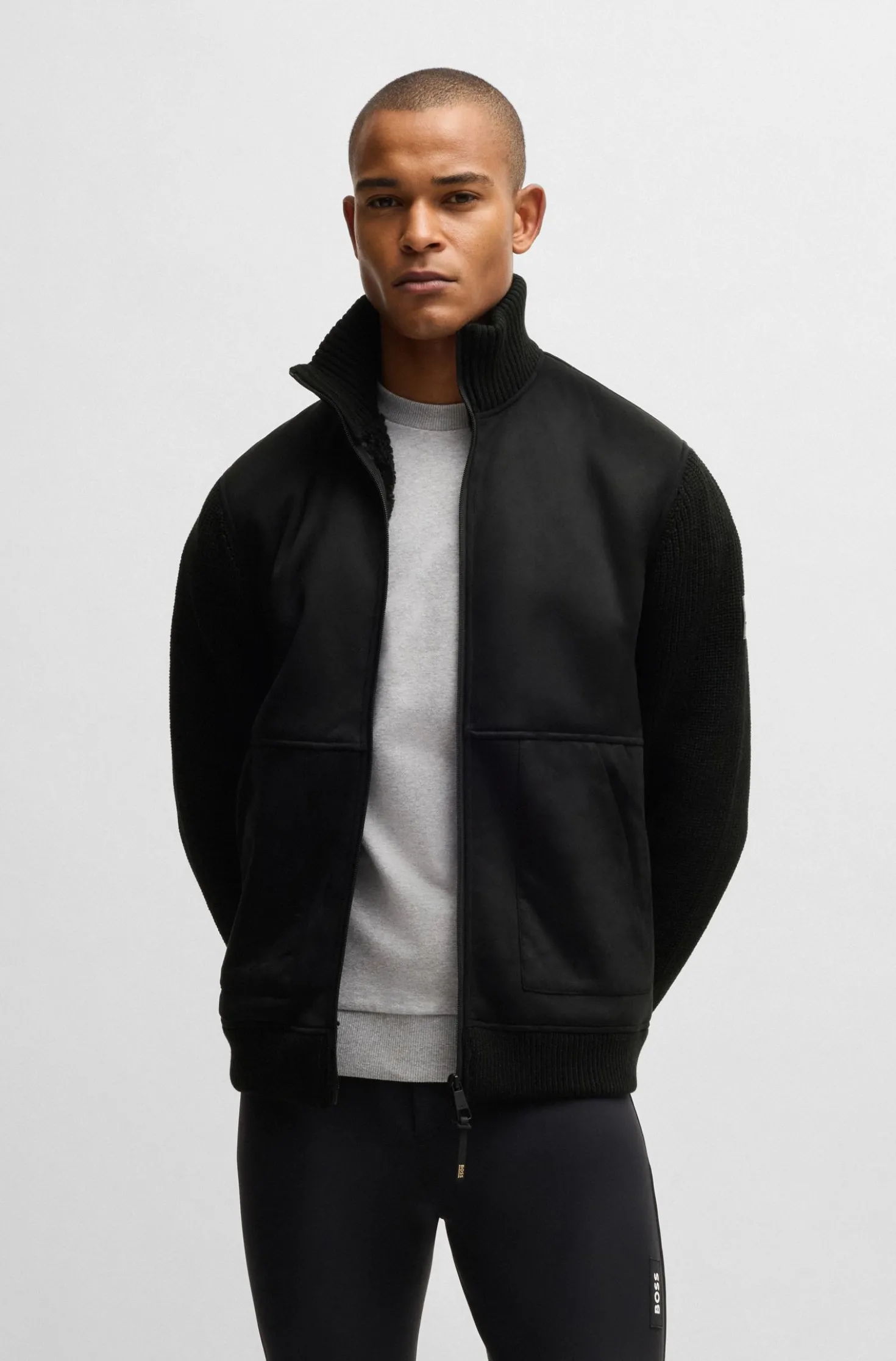 Equestrian faux-suede jacket with knitted trims