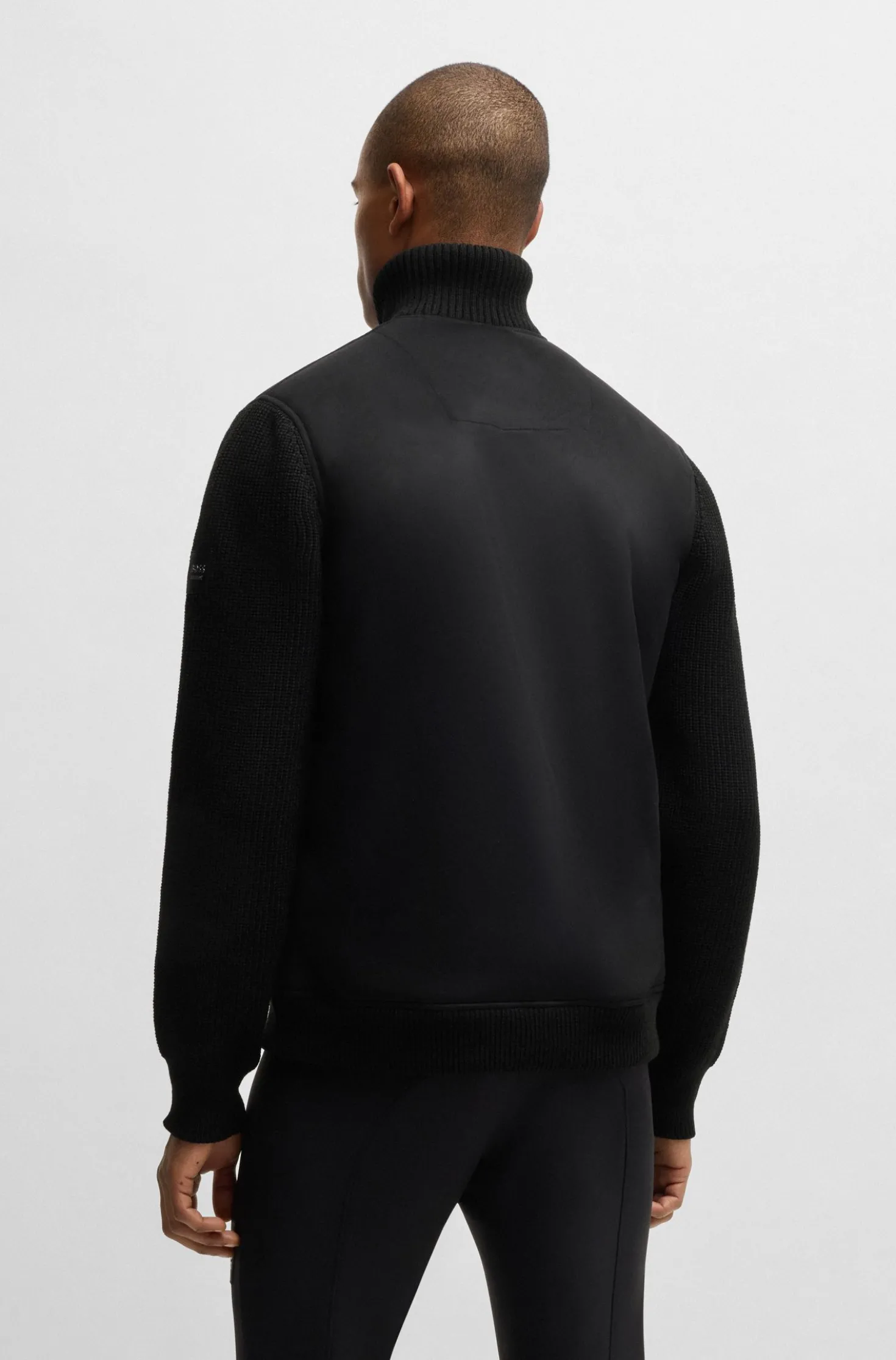 Equestrian faux-suede jacket with knitted trims