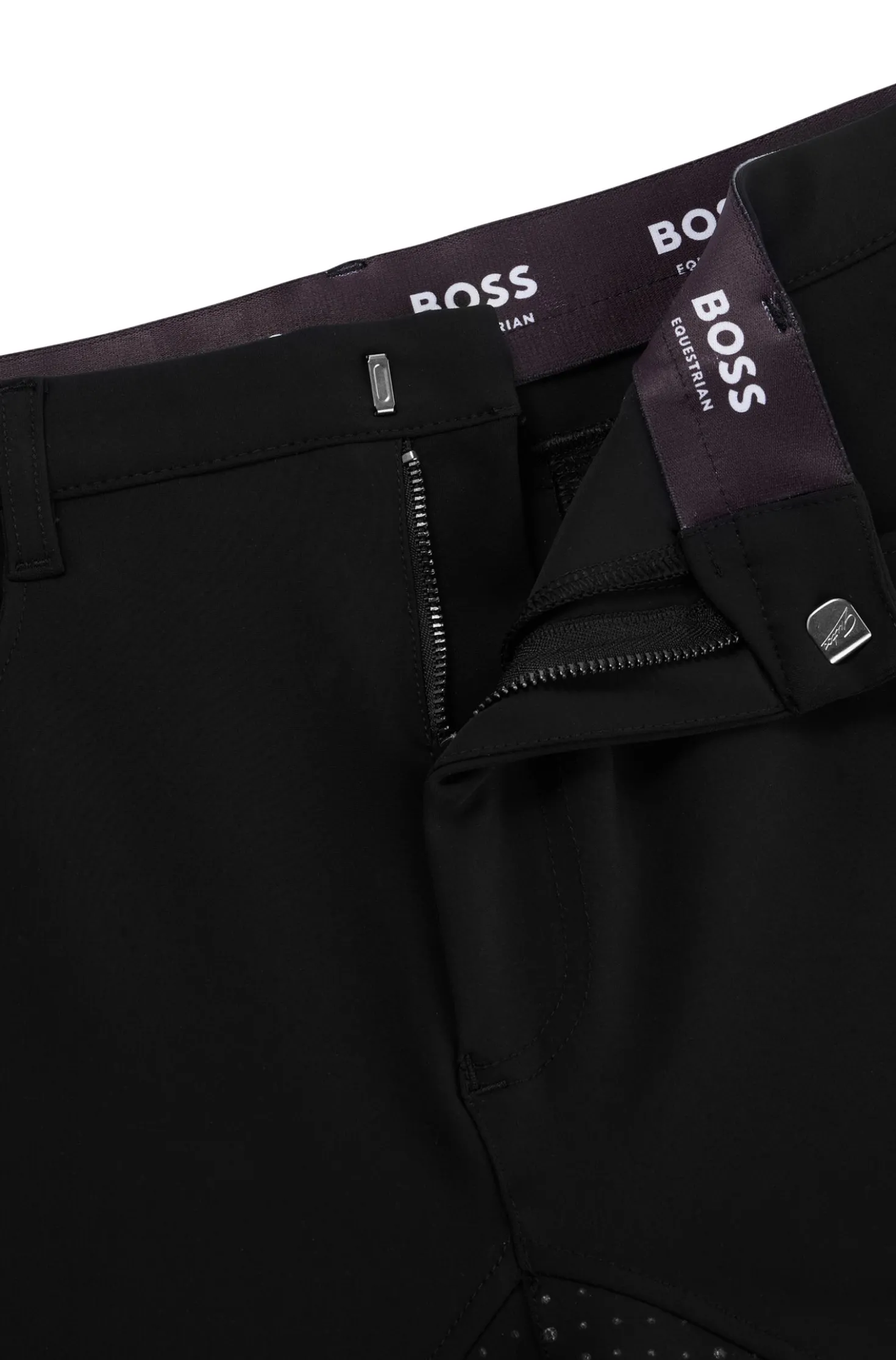 Equestrian full-grip breeches in power-sport fabric