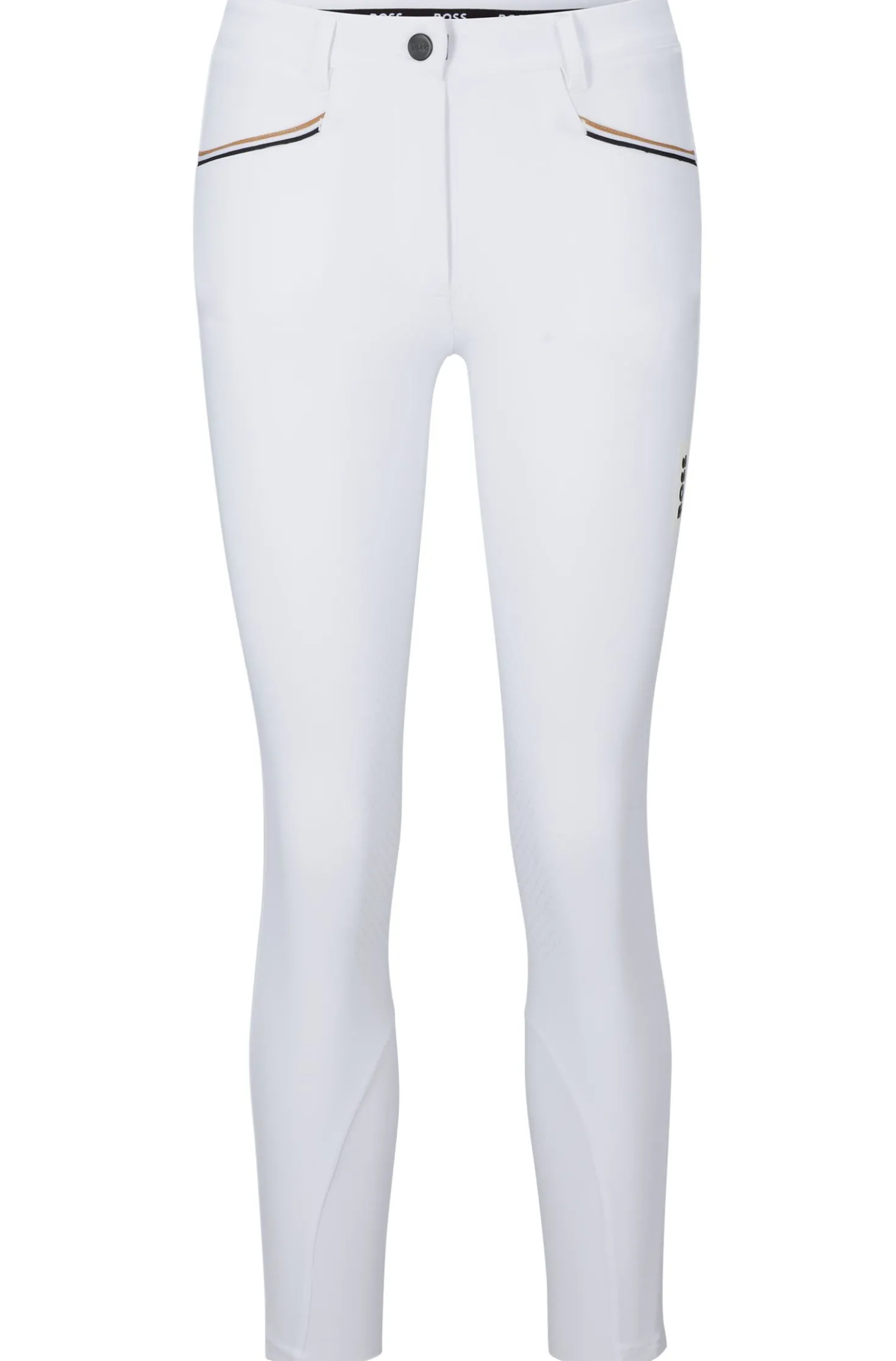 Equestrian knee-grip breeches in power-stretch material