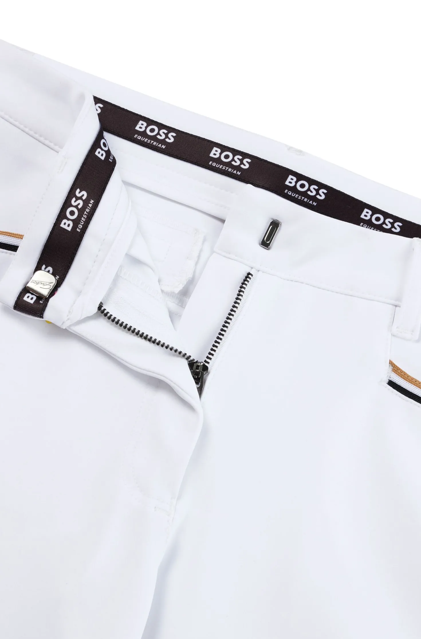 Equestrian knee-grip breeches in power-stretch material