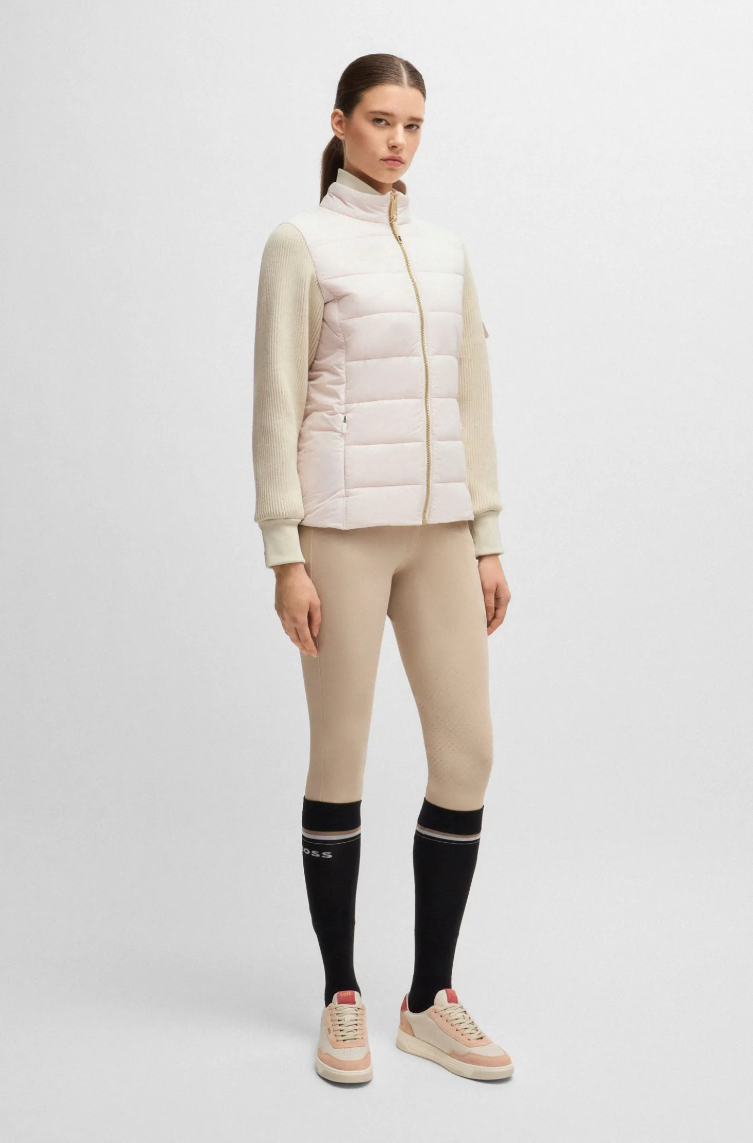 Equestrian mixed-material jacket with sleeve pocket