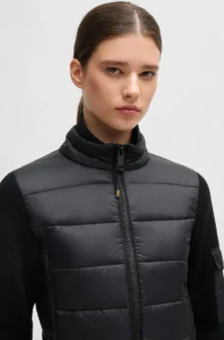 Equestrian mixed-material jacket with sleeve pocket