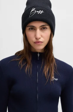 Equestrian ribbed beanie hat with embroidered logo