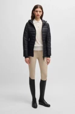 Equestrian ribbed-knit polo with oversized collar