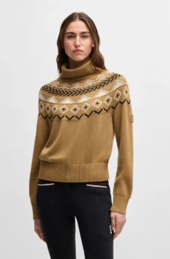 Equestrian rollneck sweater with knitted pattern