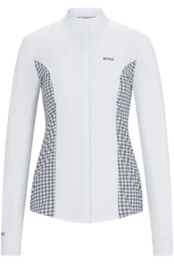 Equestrian show blouse with houndstooth inserts