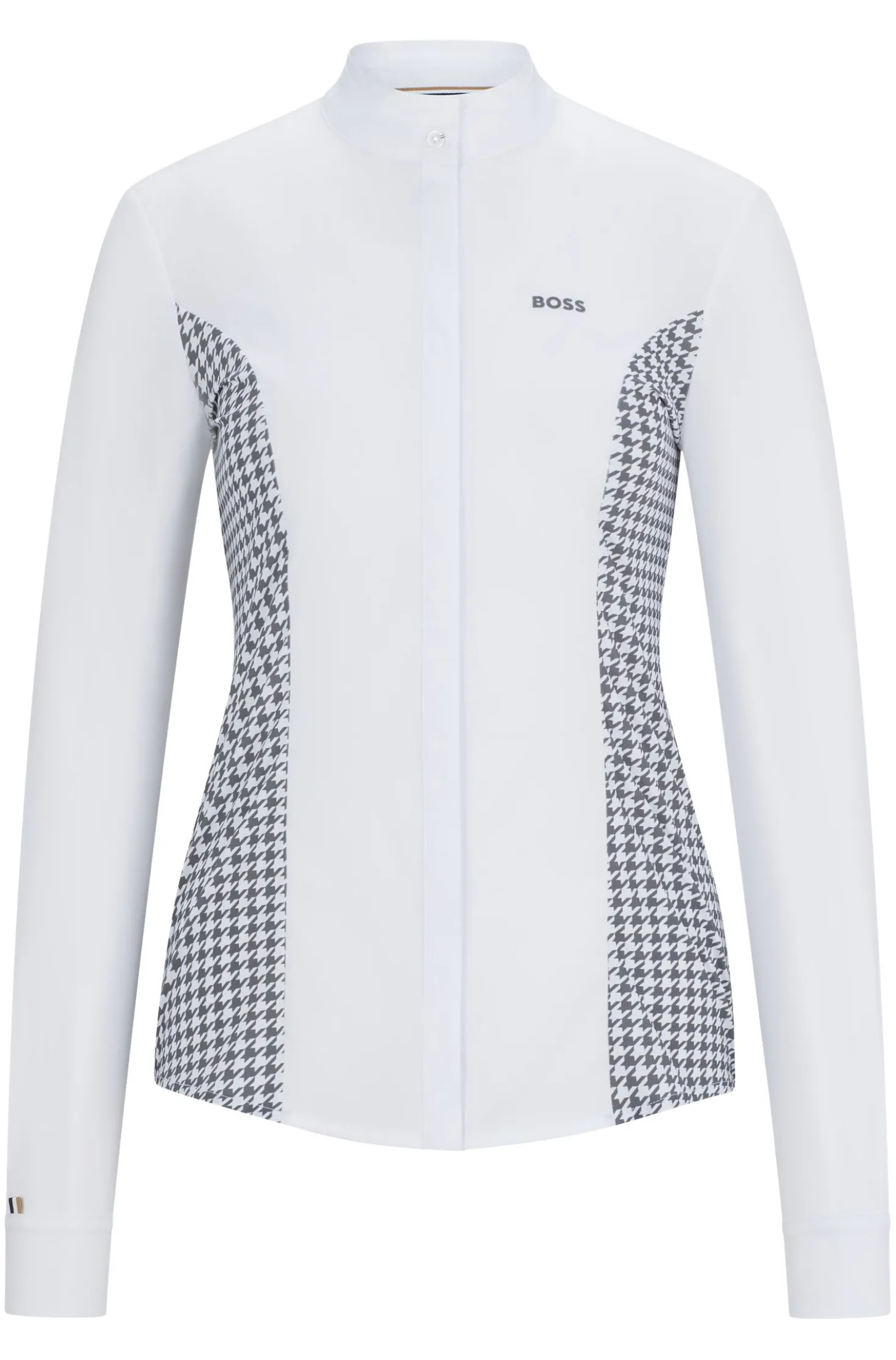 Equestrian show blouse with houndstooth inserts