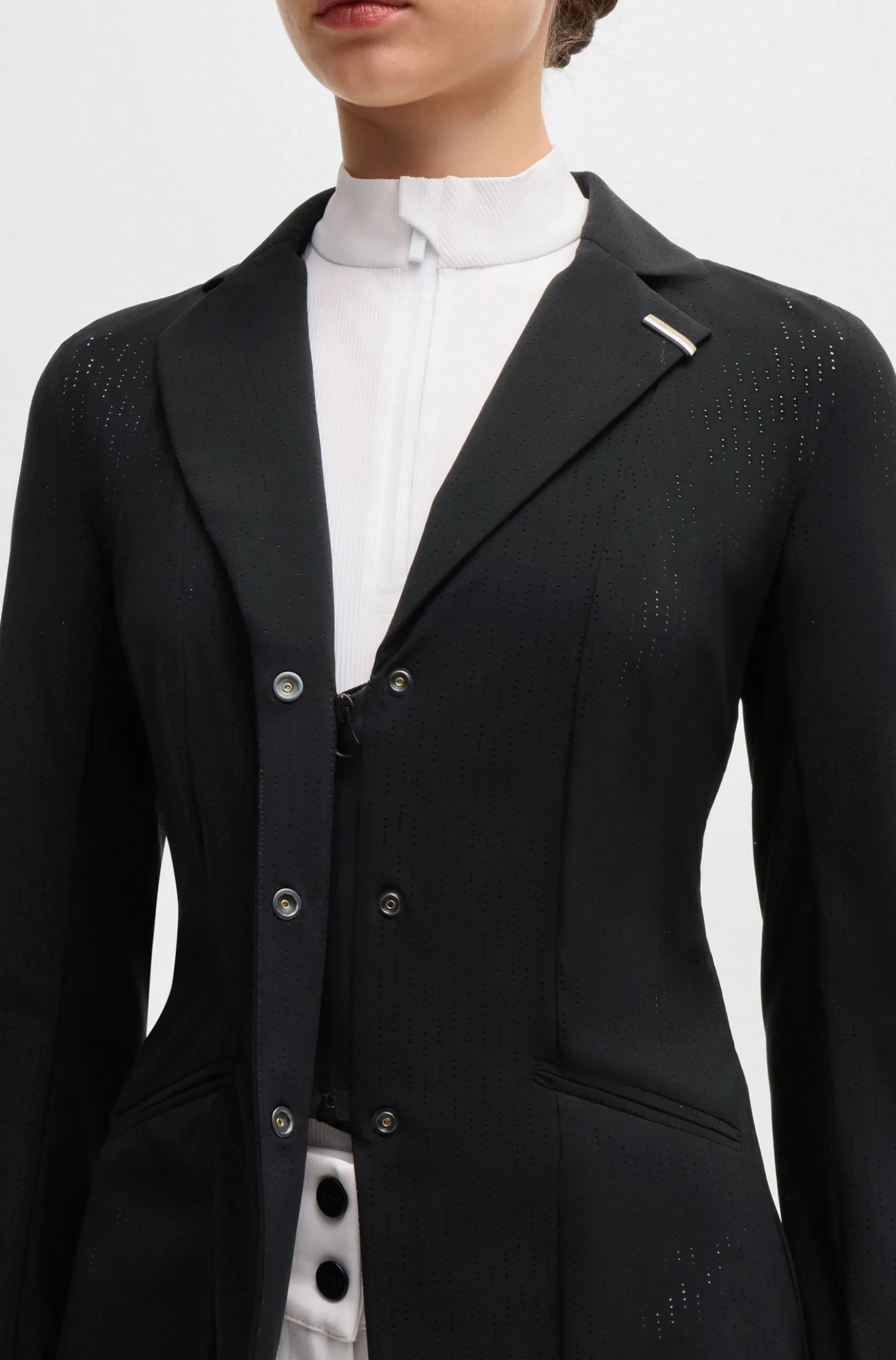 Equestrian show jacket in perforated material