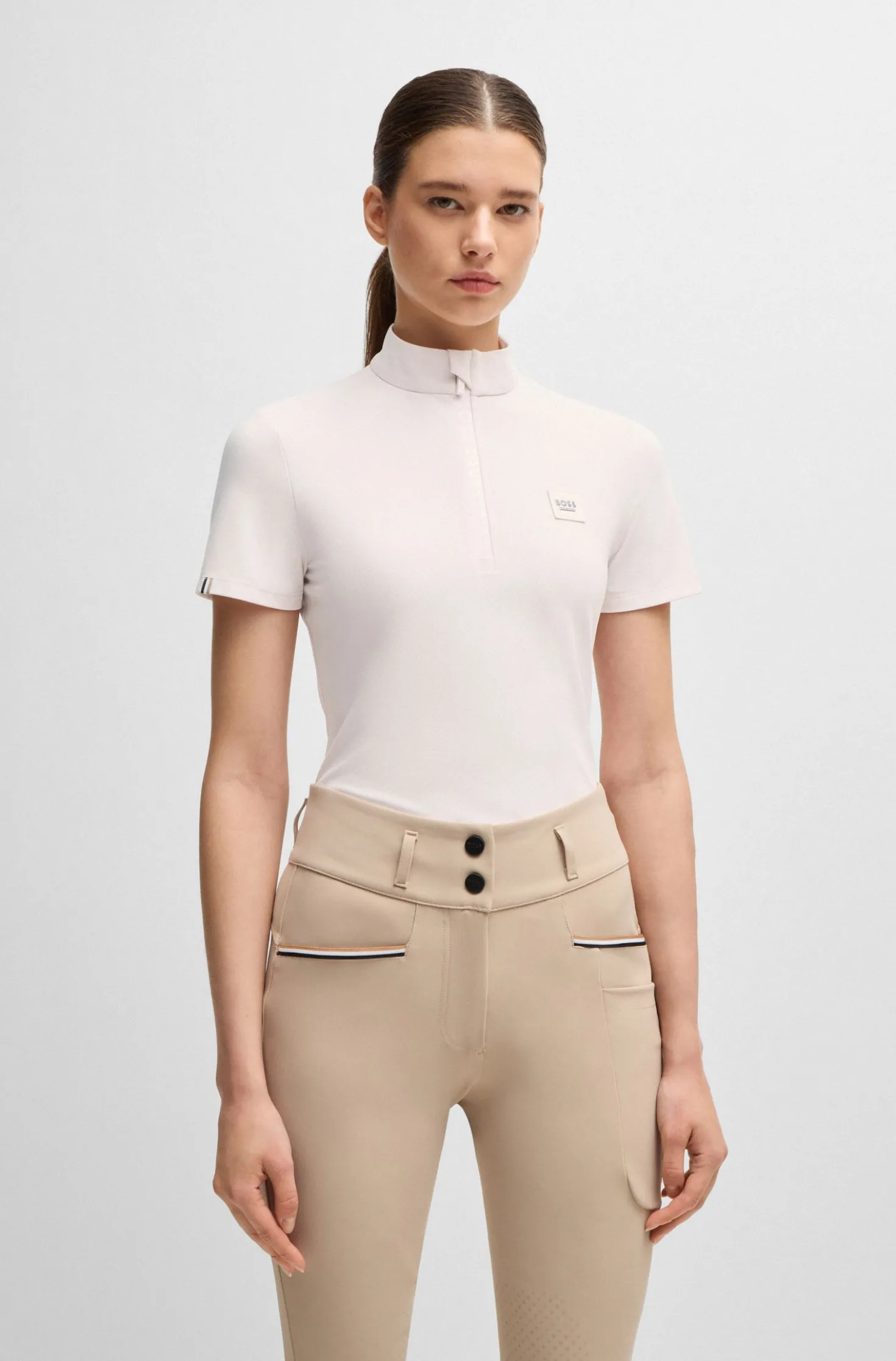 Equestrian show shirt in ribbed stretch fabric