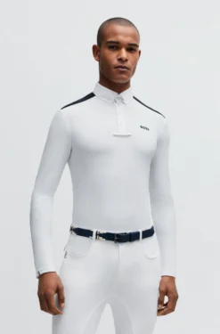 Equestrian show shirt with shoulder inserts and logo
