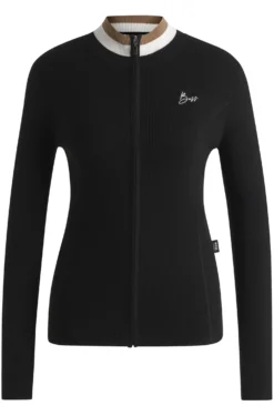 Equestrian slim-fit cardigan with ribbed structure