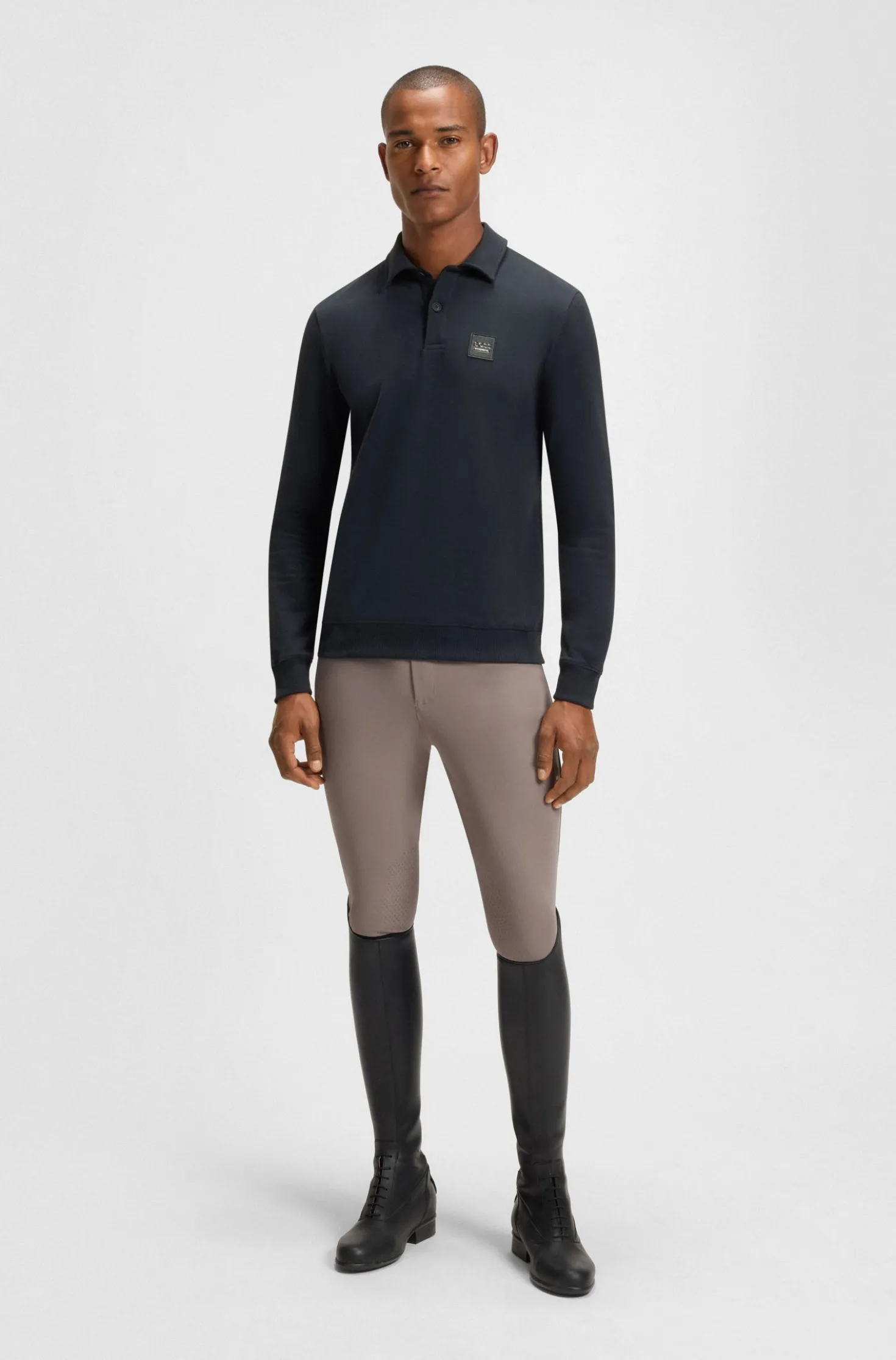 Equestrian stretch-cotton knit polo with logo patch