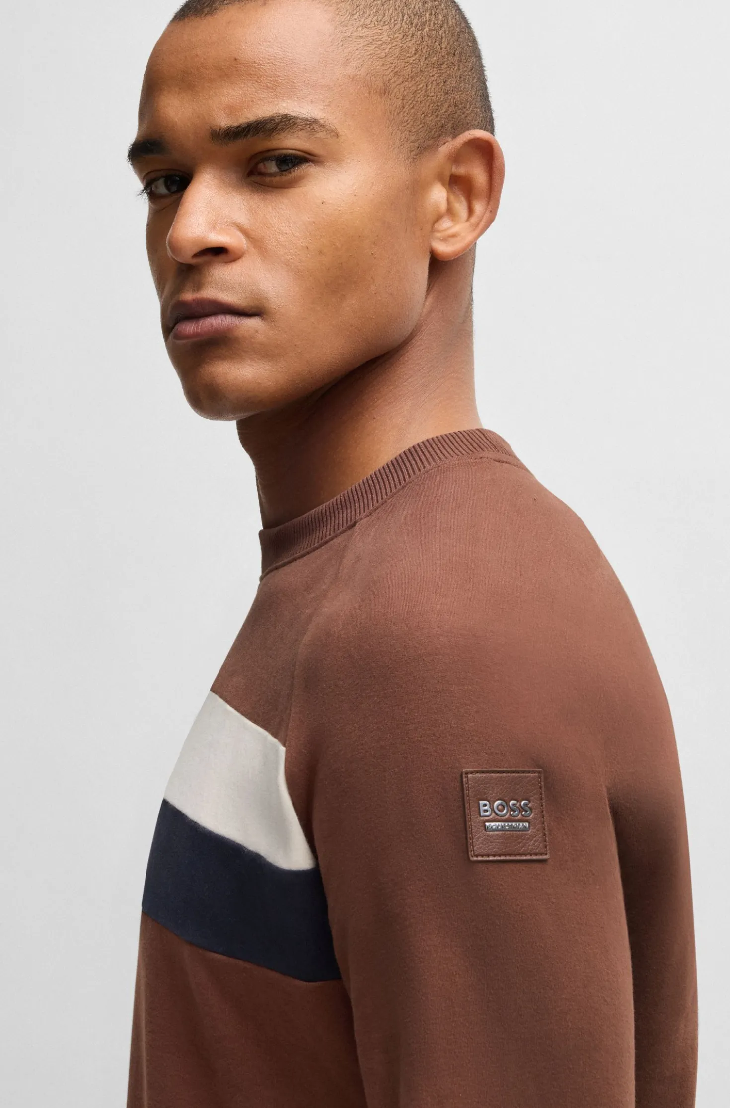 Equestrian stretch-cotton sweatshirt with block stripes