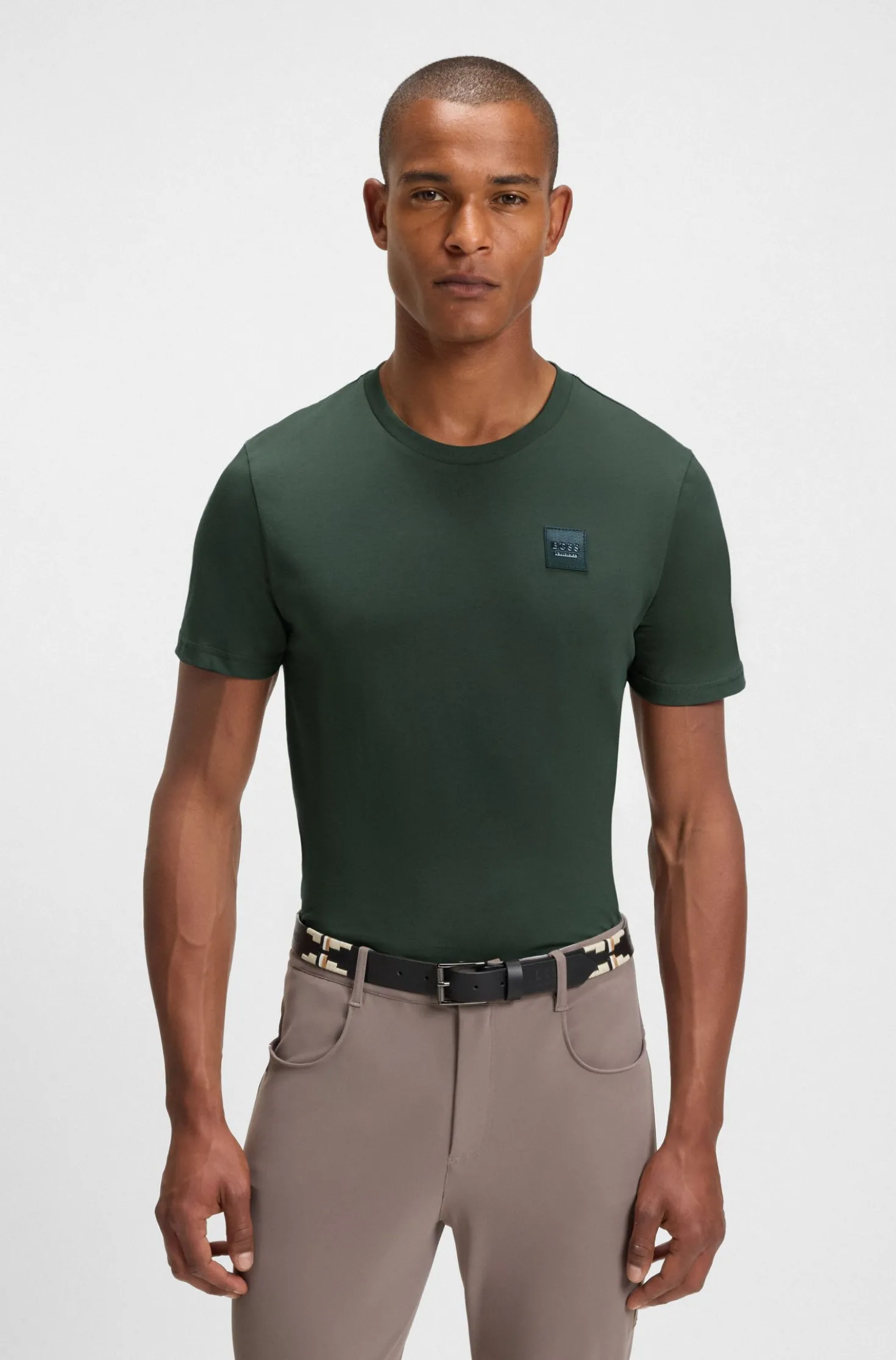 Equestrian stretch-cotton T-shirt with logo patch