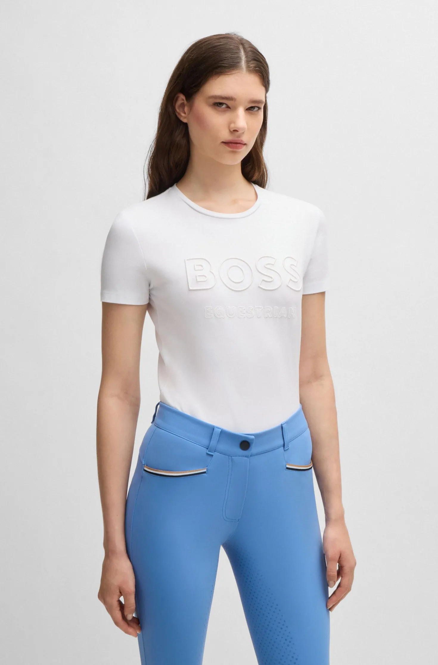 Equestrian stretch-cotton T-shirt with embroidered logo