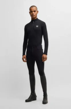 Equestrian training shirt in stretch fabric with zip placket