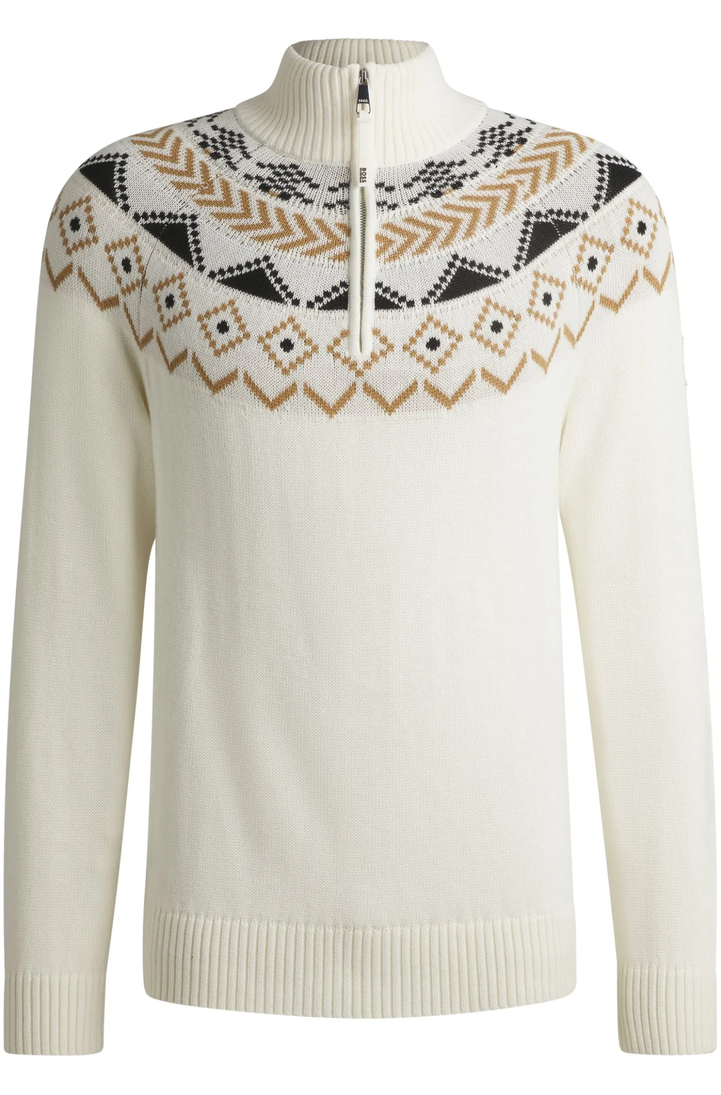 Equestrian troyer sweater with knitted pattern