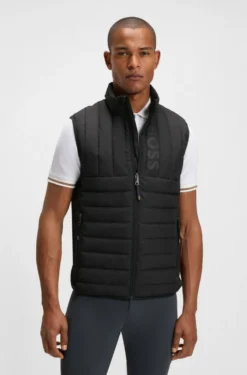 Equestrian waterproof gilet with vertical logo print