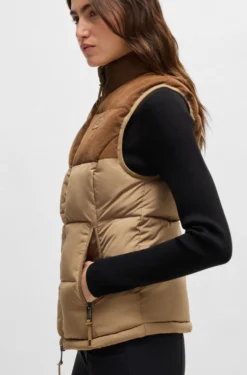 Equestrian waterproof gilet with corduroy trim