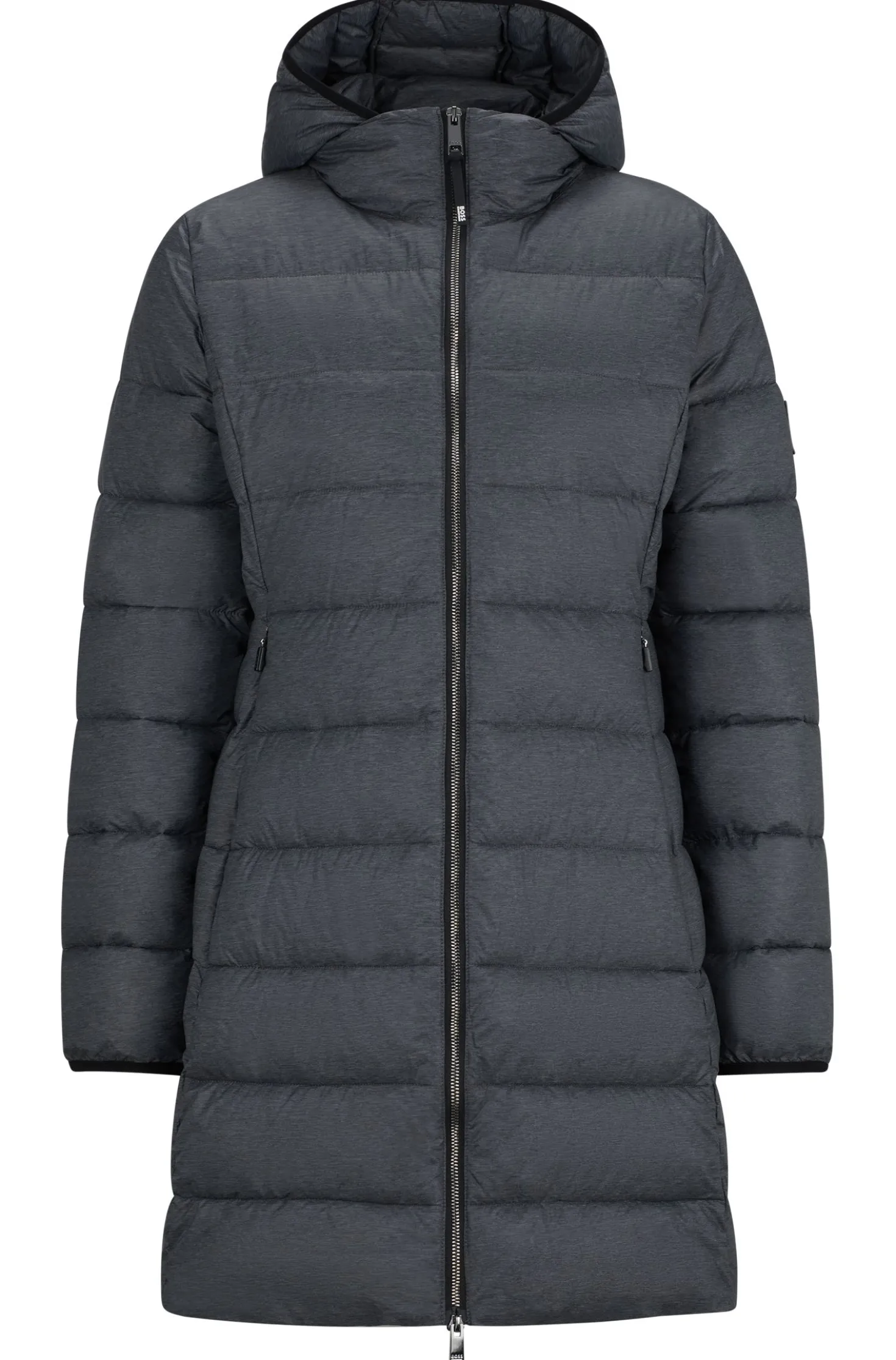 Equestrian waterproof hooded puffer jacket with adjustable zips