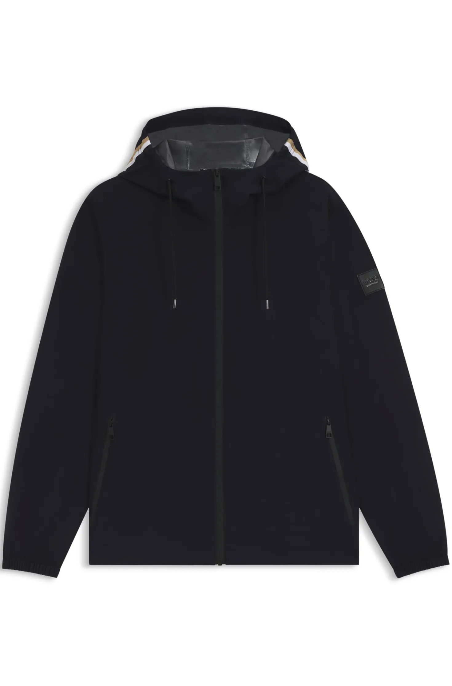 Equestrian waterproof jacket with adjustable hood