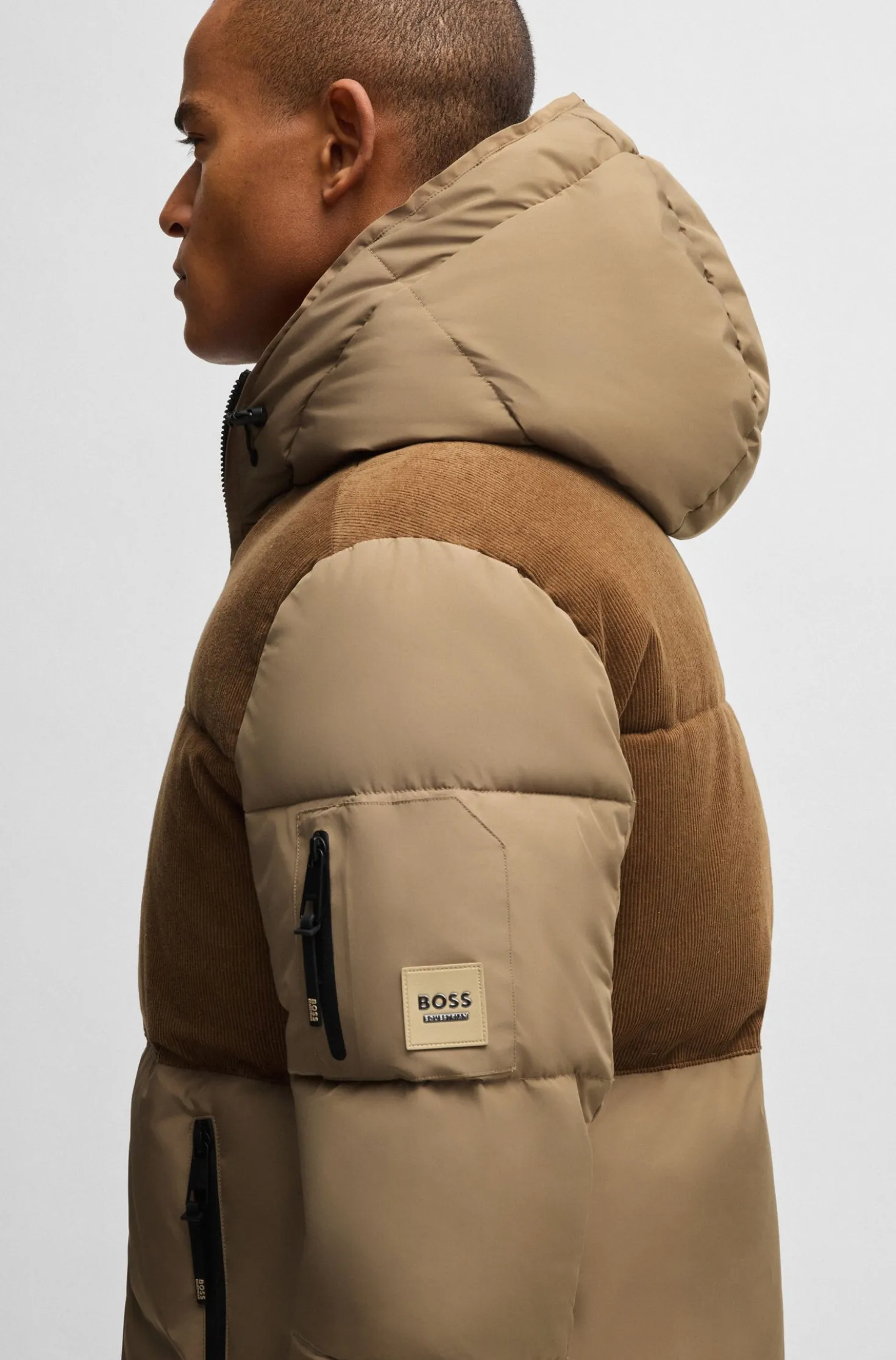Equestrian waterproof jacket with corduroy details