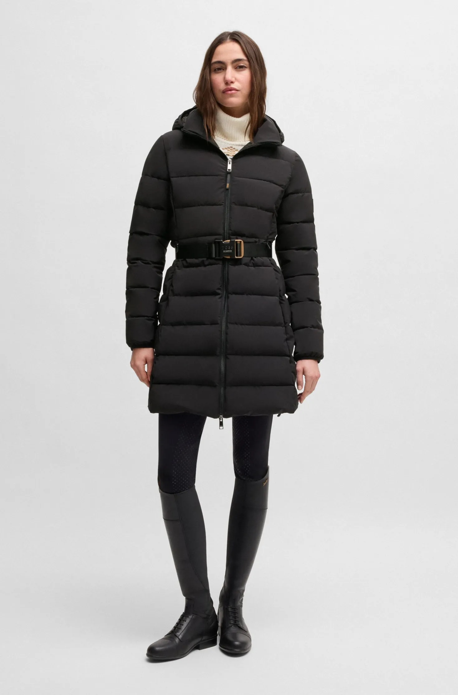 Equestrian water-repellent quilted coat with side zips