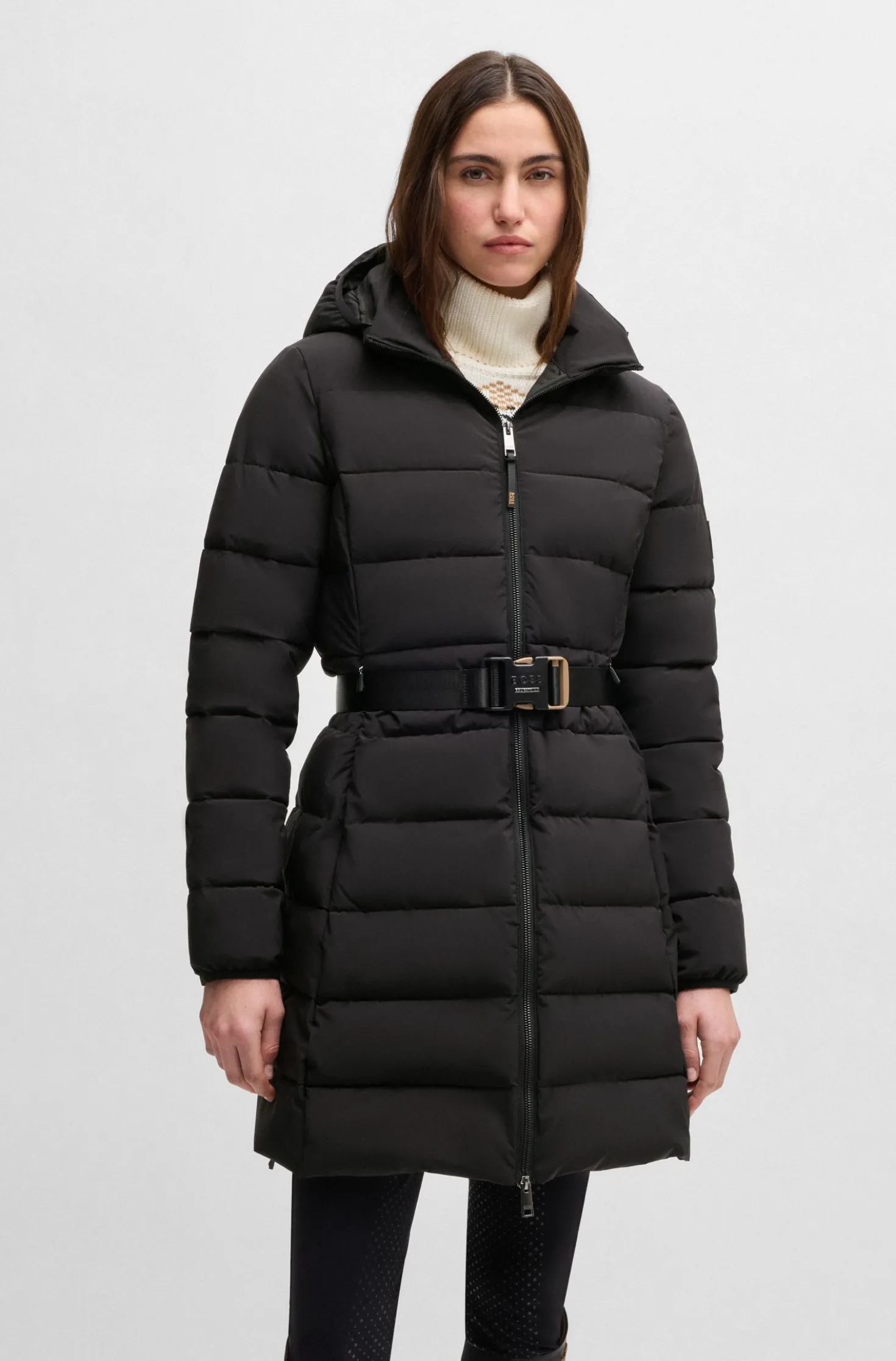 Equestrian water-repellent quilted coat with side zips