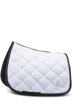 Equestrian white dressage saddle pad with crystal trim