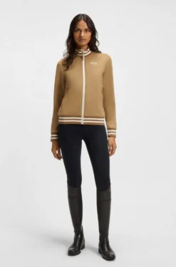Equestrian zip cardigan with stripe trims