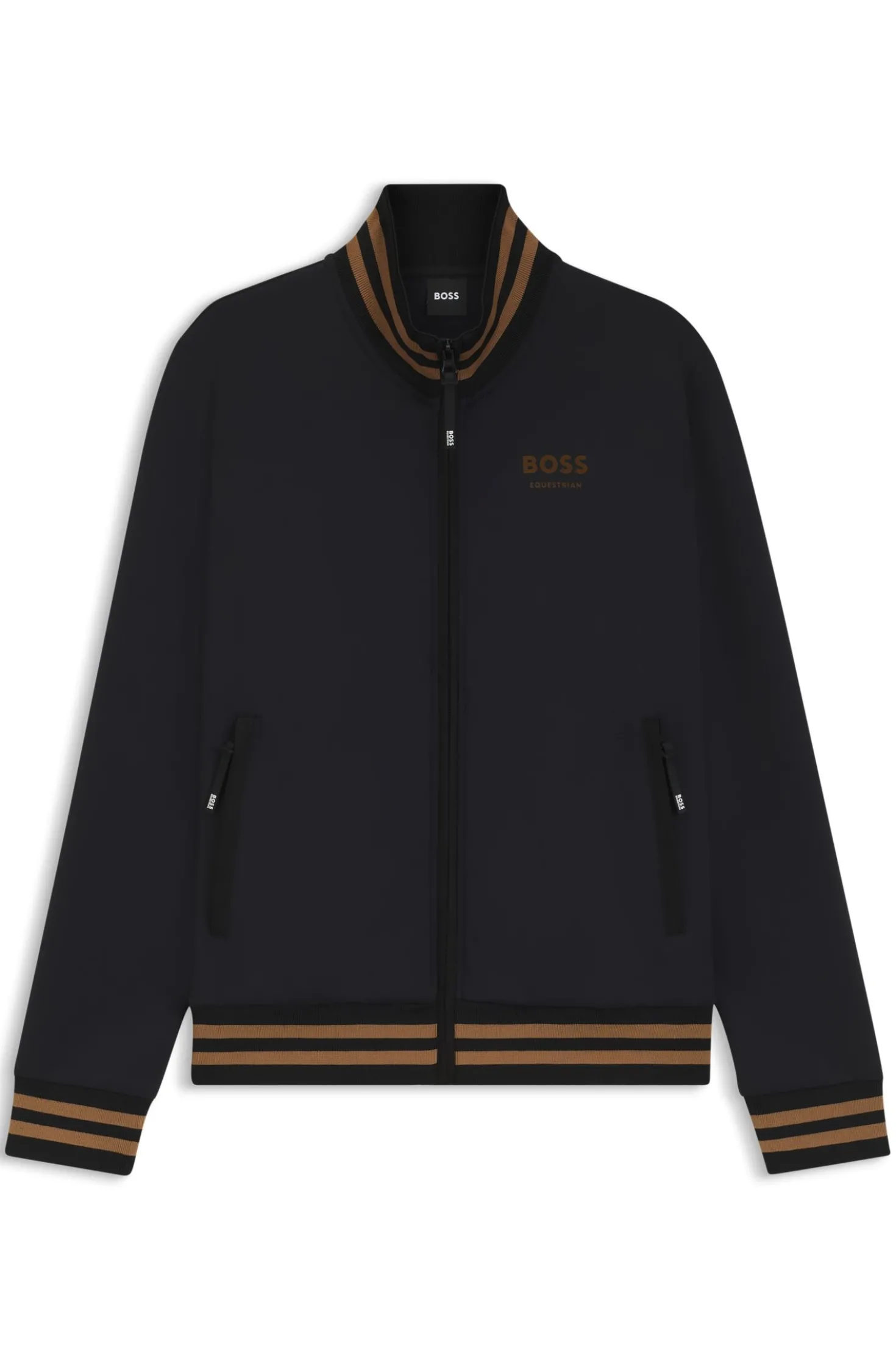 Equestrian zip cardigan with stripe trims