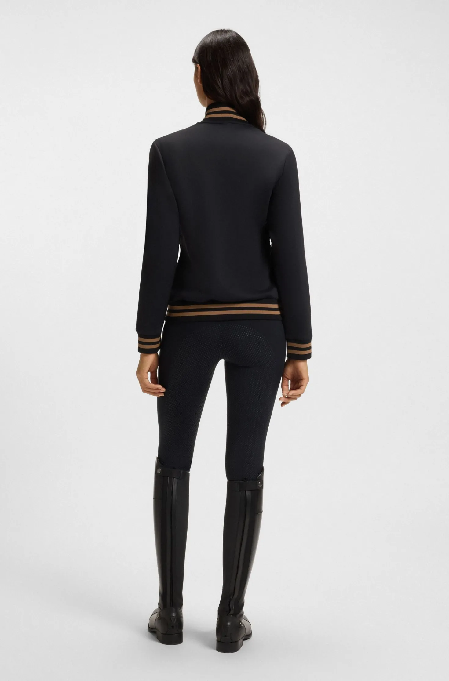 Equestrian zip cardigan with stripe trims