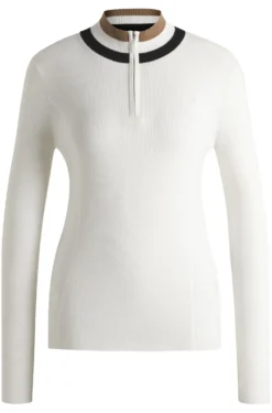 Equestrian zip-neck sweater with ribbed structure