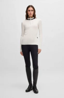 Equestrian zip-neck sweater with ribbed structure