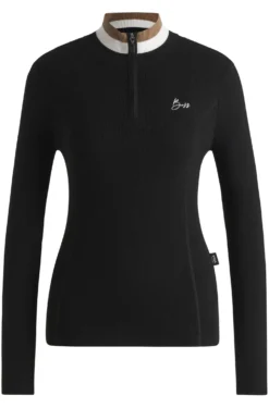 Equestrian zip-neck sweater with ribbed structure