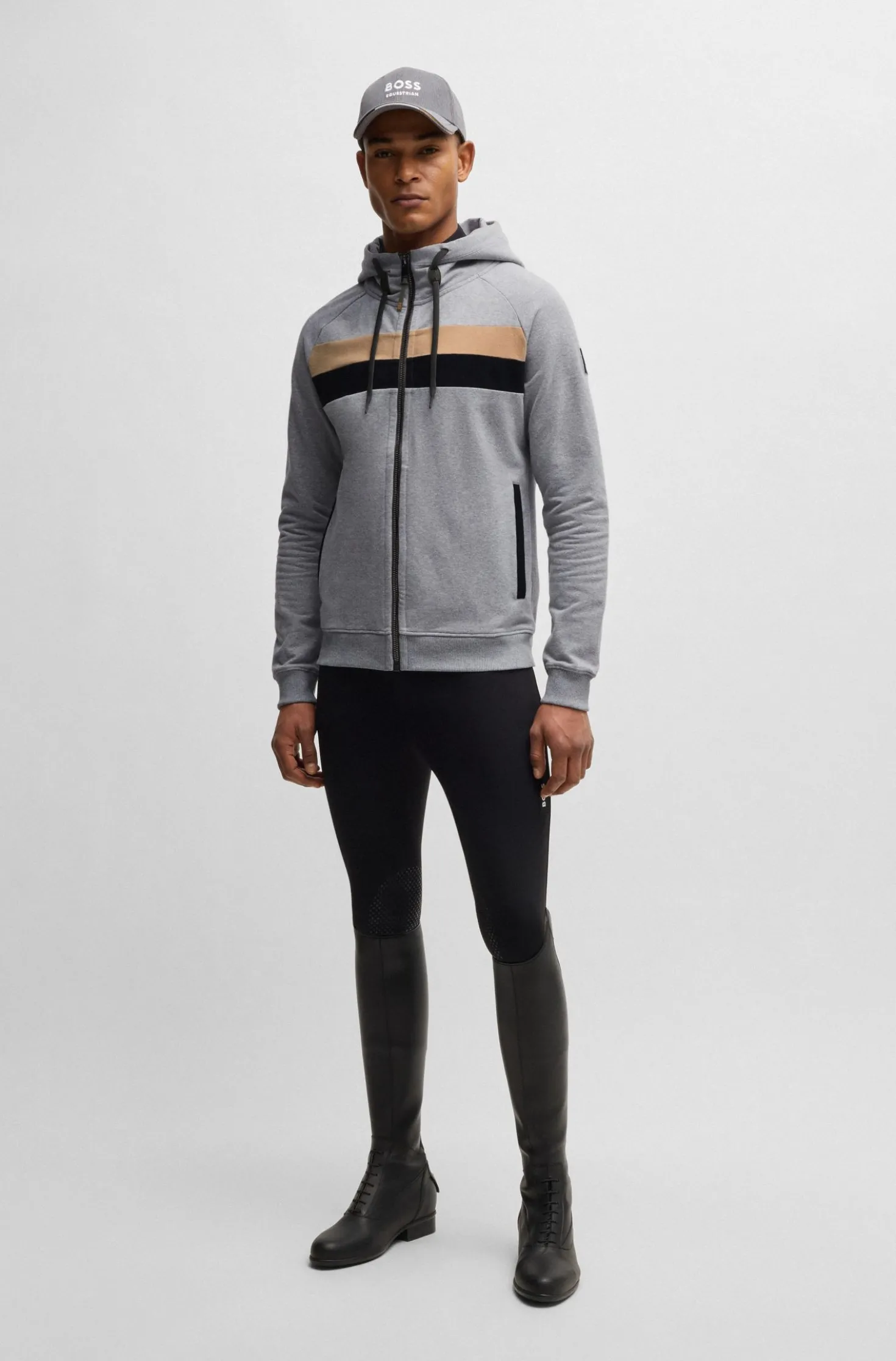 Equestrian zip-up hoodie in Italian stretch cotton
