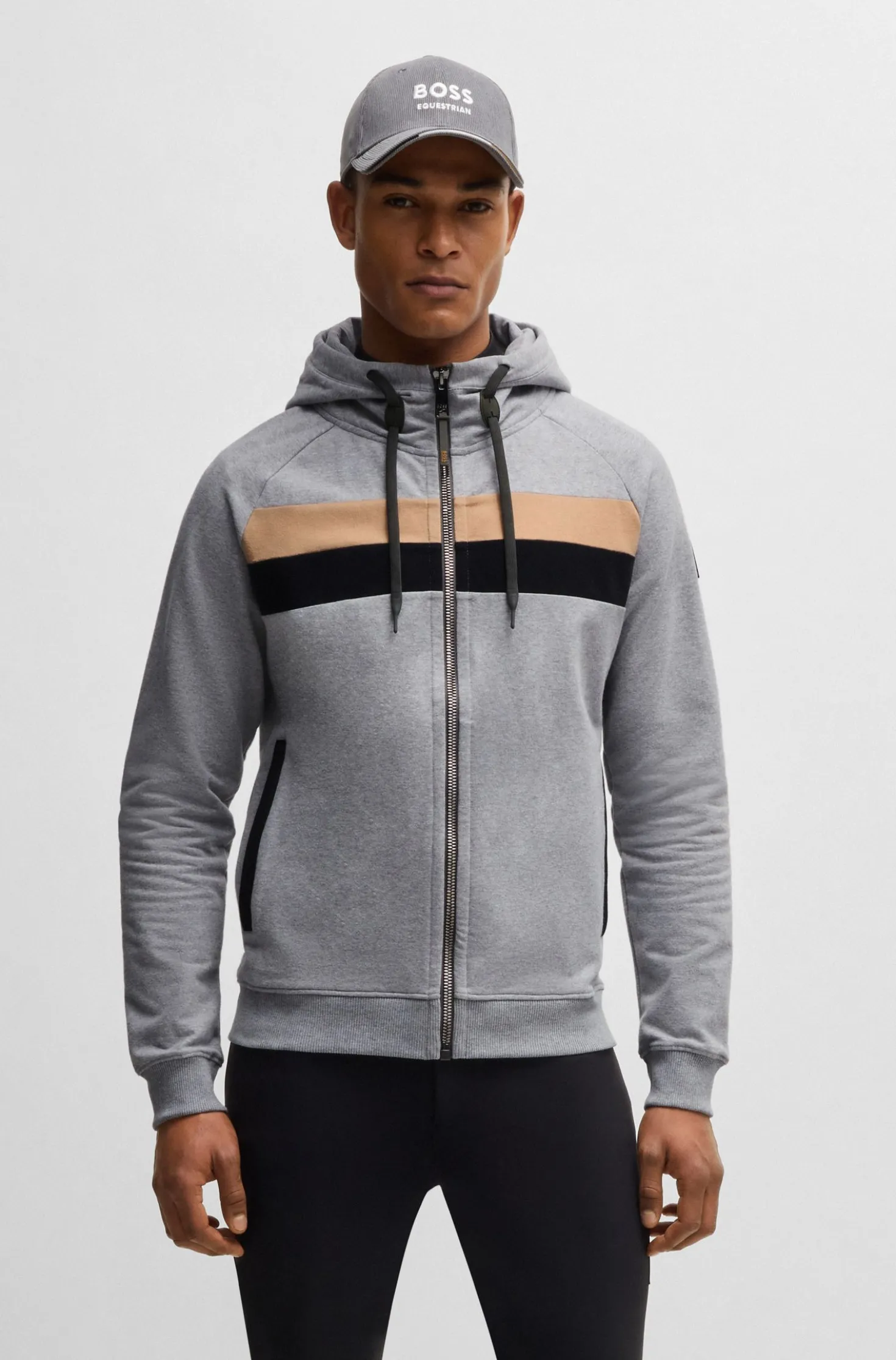 Equestrian zip-up hoodie in Italian stretch cotton